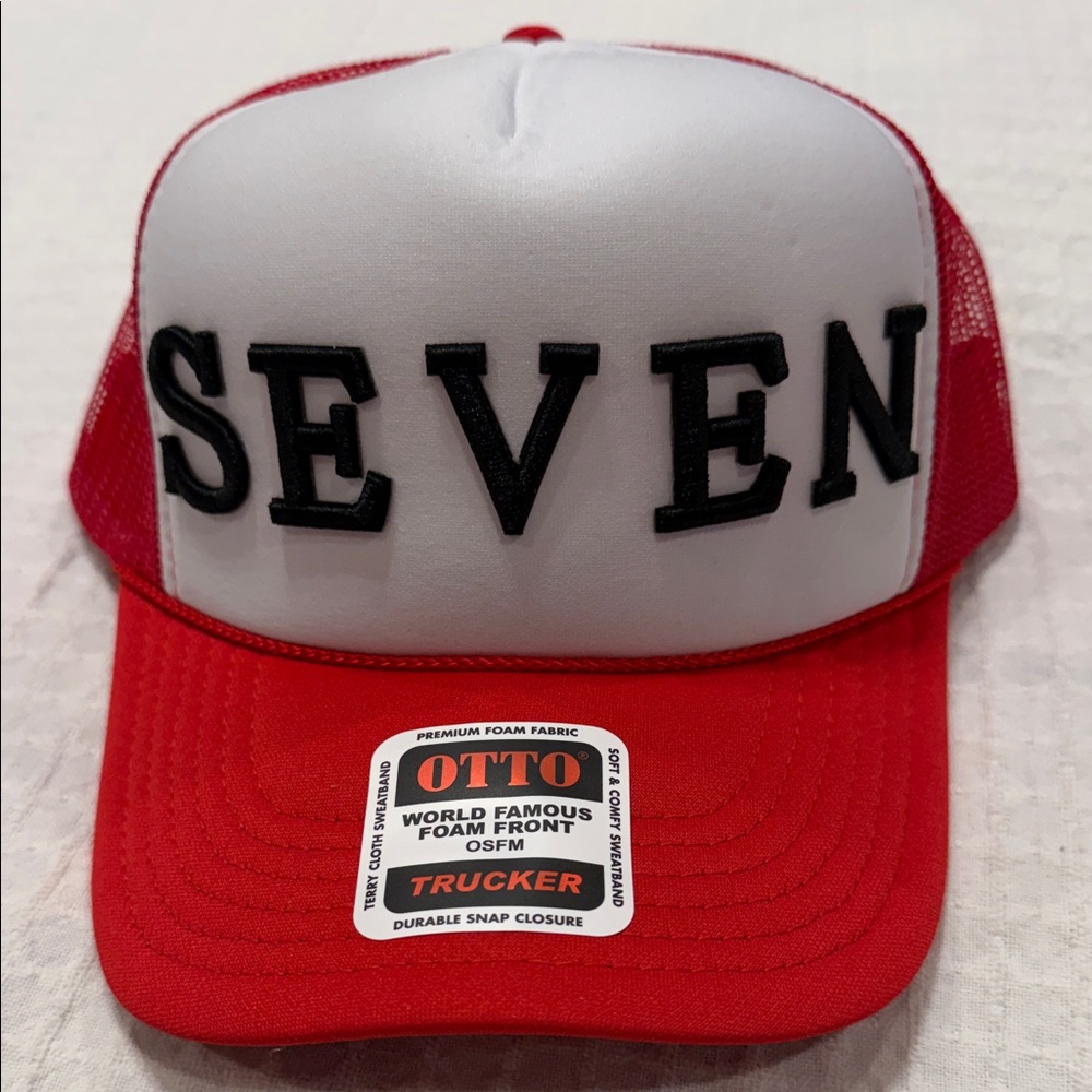 OTTO Red and White Trucker Hat with 'SEVEN'